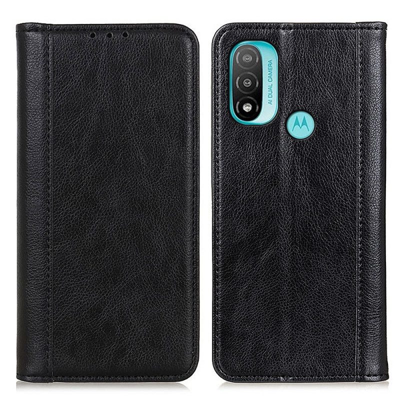 Folio-fodral För Moto E40 / E30 / E20 Läderfodral Elegance Split Litchi Läder