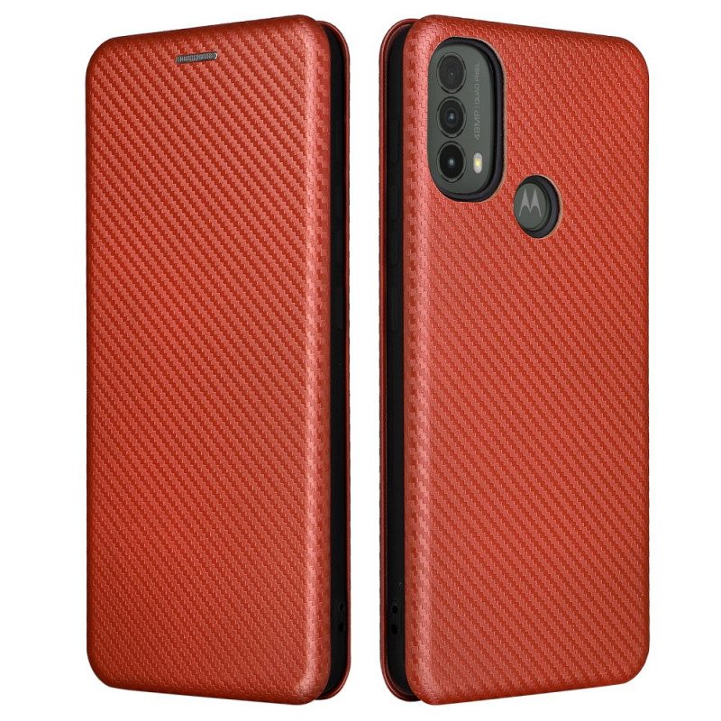 Folio-fodral För Moto E40 / E30 / E20 Läderfodral Kolfiber