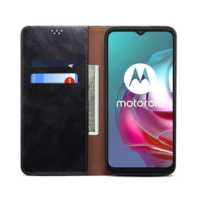 Folio-fodral För Moto E40 / E30 / E20 Läderfodral Vaxat Konstläder