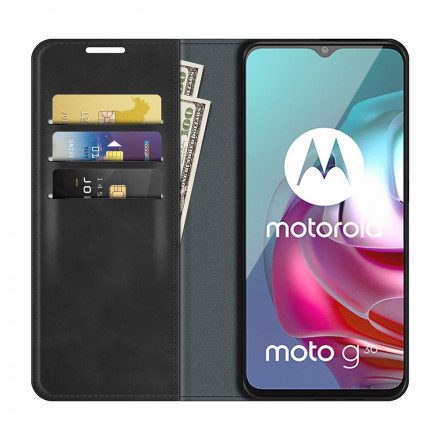 Folio-fodral För Moto G10 / G30 Läderfodral Silke Mjukt Läder Effekt