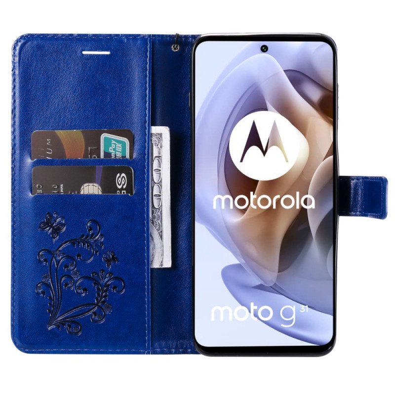 Folio-fodral För Moto G31 / Moto G41 Med Kedjar Jätte Strappy Fjärilar