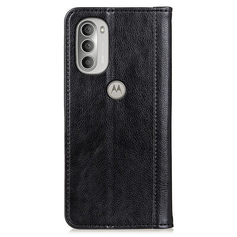 Folio-fodral För Moto G51 5G Läderfodral Elegance Split Litchi Läder