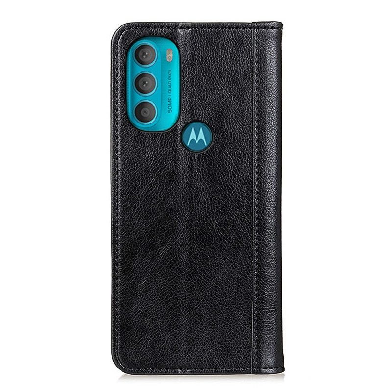 Folio-fodral För Moto G71 5G Läderfodral Elegance Split Litchi Läder