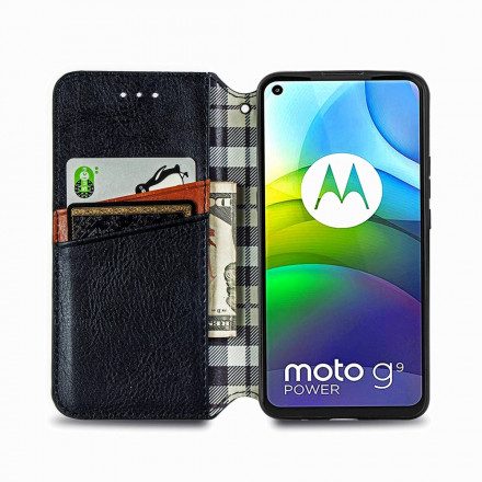 Folio-fodral För Moto G9 Plus Läderfodral Diamond Texture Lädereffekt