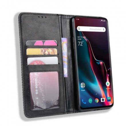 Folio-fodral För OnePlus 7 Pro Läderfodral Vintage Stiliserad Lädereffekt