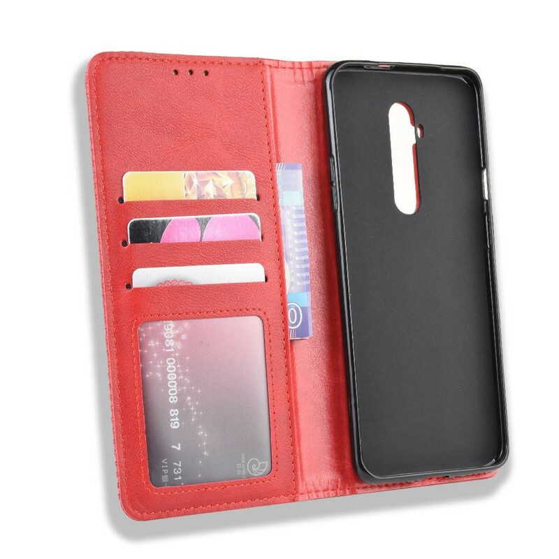 Folio-fodral För OnePlus 7T Pro Läderfodral Vintage Stiliserad Lädereffekt
