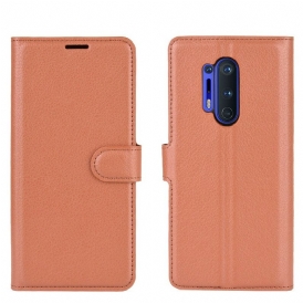 Folio-fodral För OnePlus 8 Pro Premium Litchi-läderstil