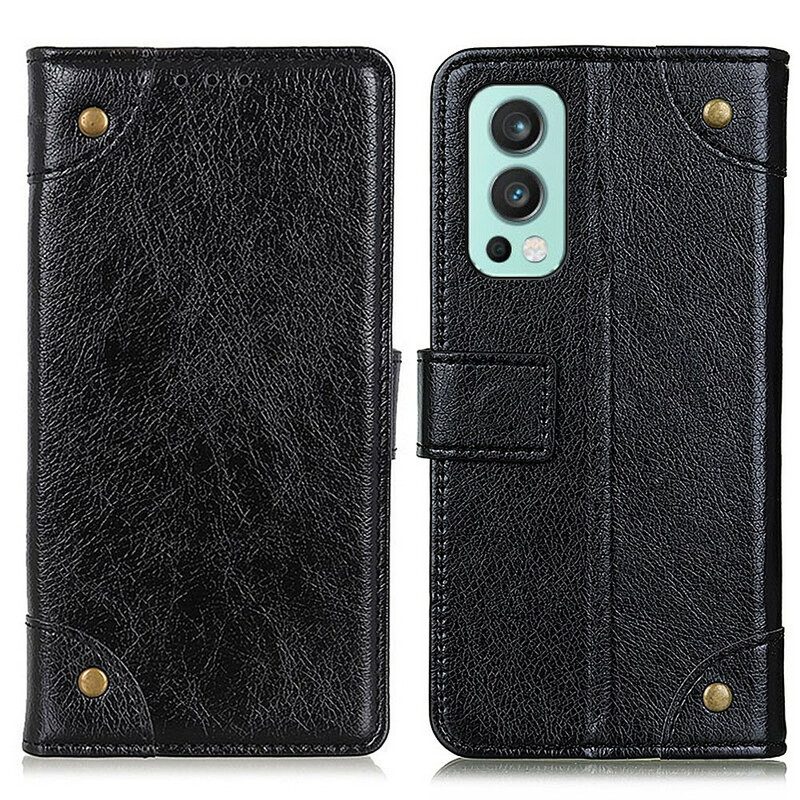 Folio-fodral För OnePlus Nord 2 5G Vintage Nitar Nappa Läderstil