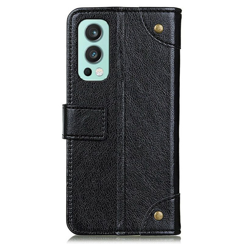 Folio-fodral För OnePlus Nord 2 5G Vintage Nitar Nappa Läderstil