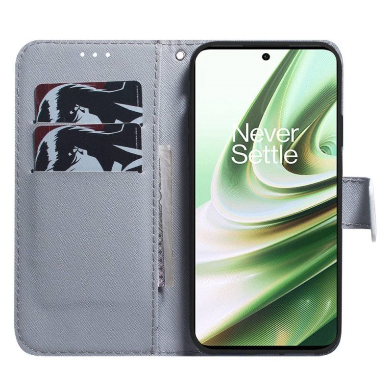 Folio-fodral För OnePlus Nord 2T 5G Med Kedjar Thong White Tiger