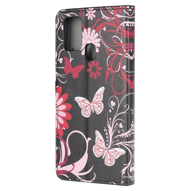 Folio-fodral För OnePlus Nord N100 Fjärilar Och Blommor