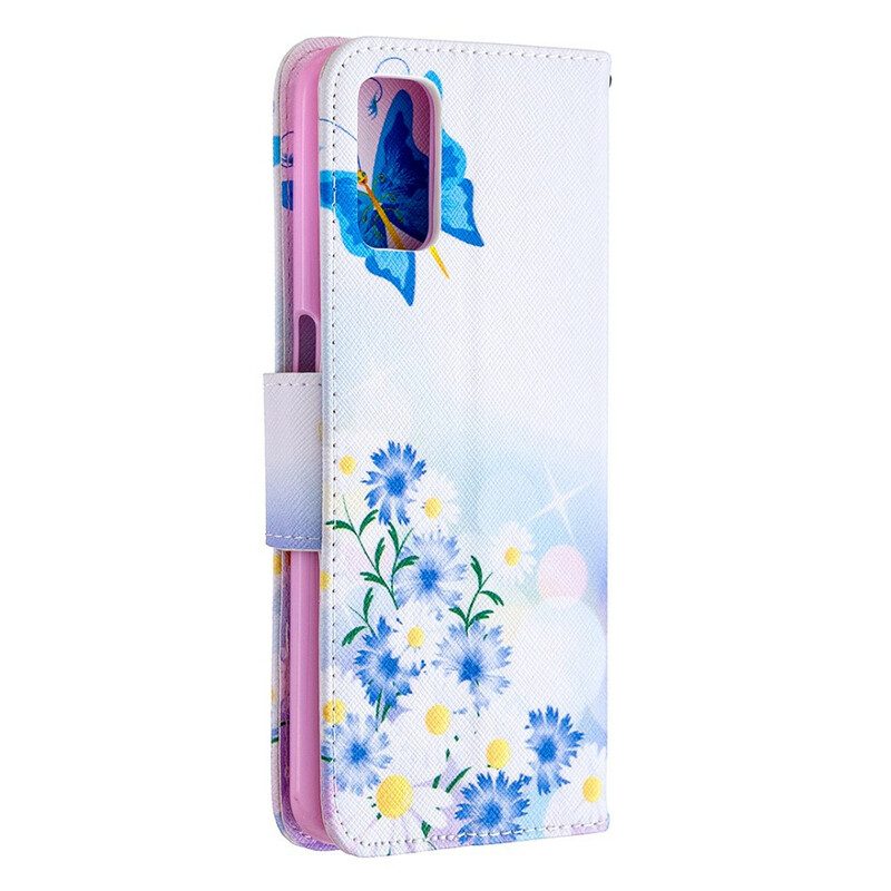 Folio-fodral För Oppo A72 Målade Fjärilar Och Blommor