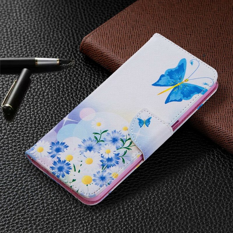 Folio-fodral För Oppo A72 Målade Fjärilar Och Blommor