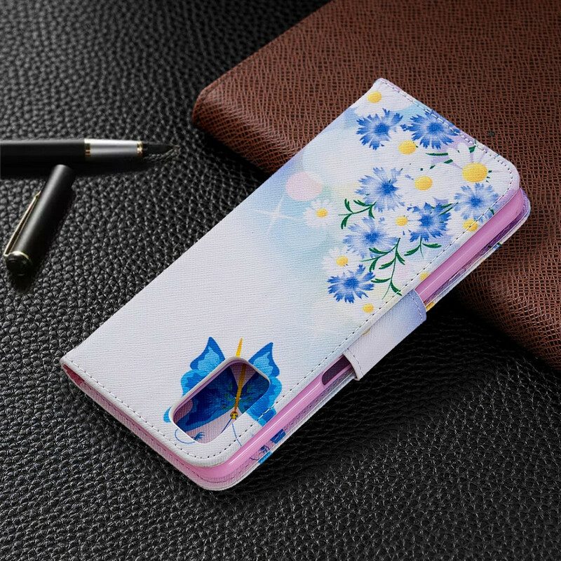 Folio-fodral För Oppo A72 Målade Fjärilar Och Blommor