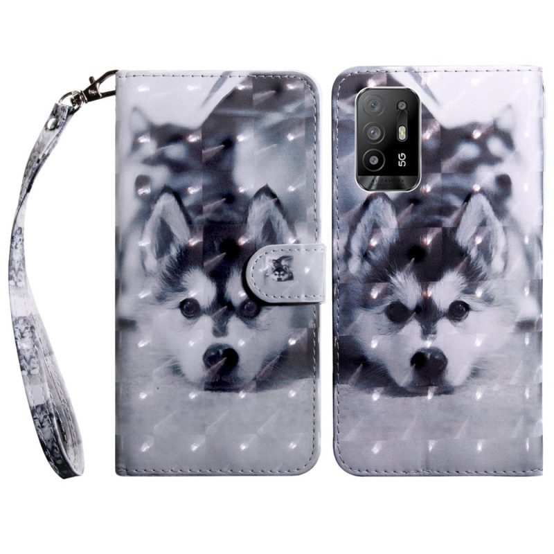 Folio-fodral För Oppo A94 5G Huskyhund Med Snöre