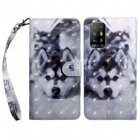 Folio-fodral För Oppo A94 5G Huskyhund Med Snöre