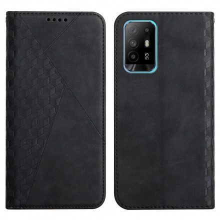 Folio-fodral För Oppo A94 5G Läderfodral Cubic Style Skin-touch