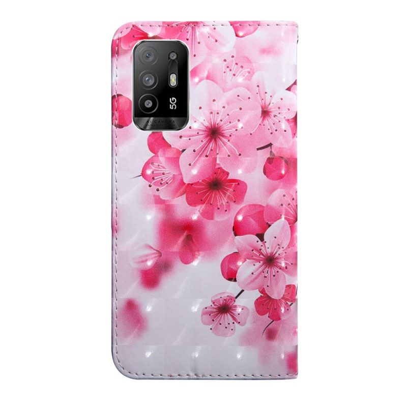 Folio-fodral För Oppo A94 5G Rosa Blommor Med Snodd