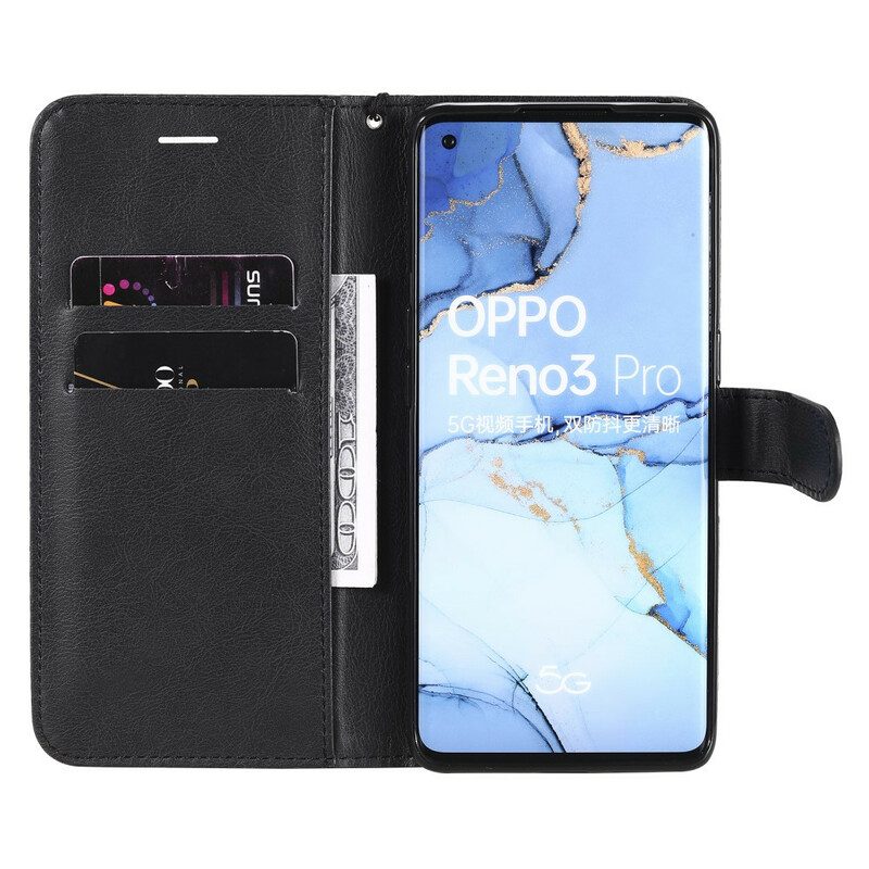 Folio-fodral För Oppo Find X2 Neo Med Kedjar Rem I Enfärgad Serie