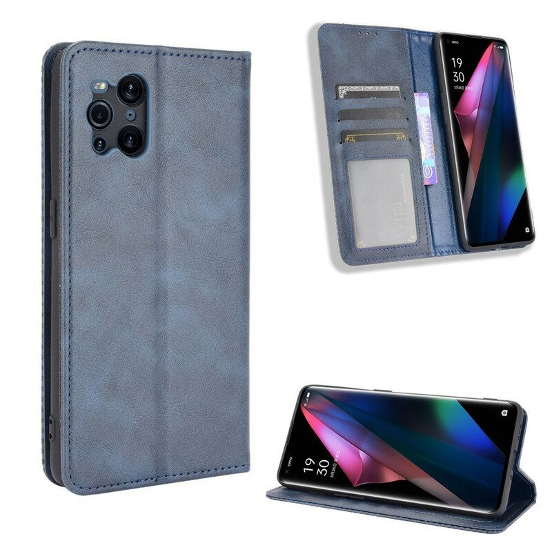 Folio-fodral För Oppo Find X3 / X3 Pro Läderfodral Utformad Vintage Lädereffekt