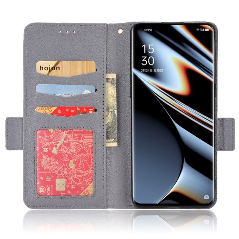 Folio-fodral För Oppo Find X5 Pro Traditionell Litchi-läderstil