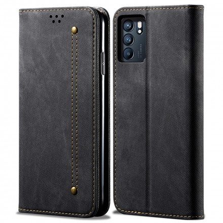 Folio-fodral För Oppo Reno 6 5G Läderfodral Denimtyg