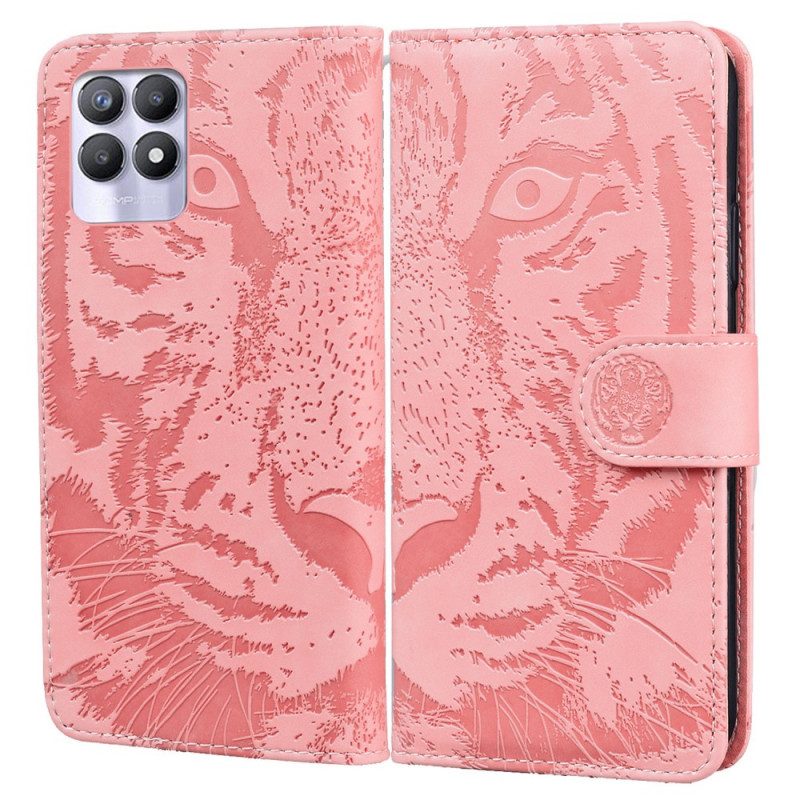 Folio-fodral För Realme 8i Tiger Face Print