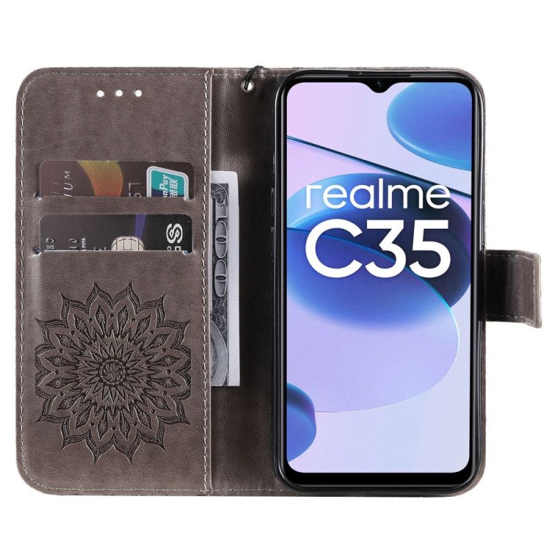 Folio-fodral För Realme C35 Med Kedjar Solremsmandala