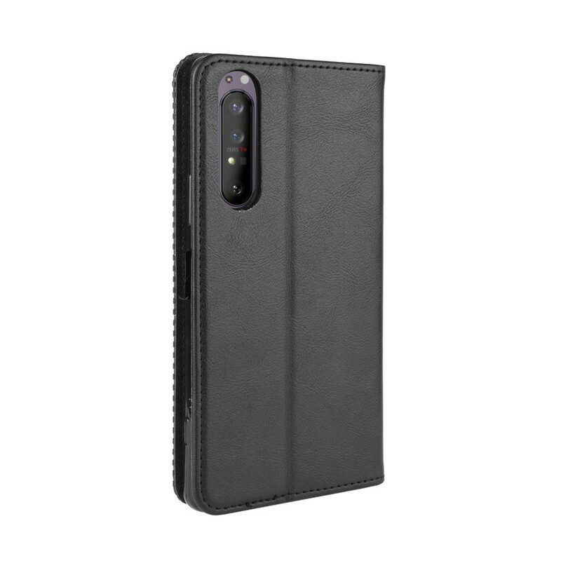 Folio-fodral För Sony Xperia 1 II Läderfodral Vintage Stiliserad Lädereffekt