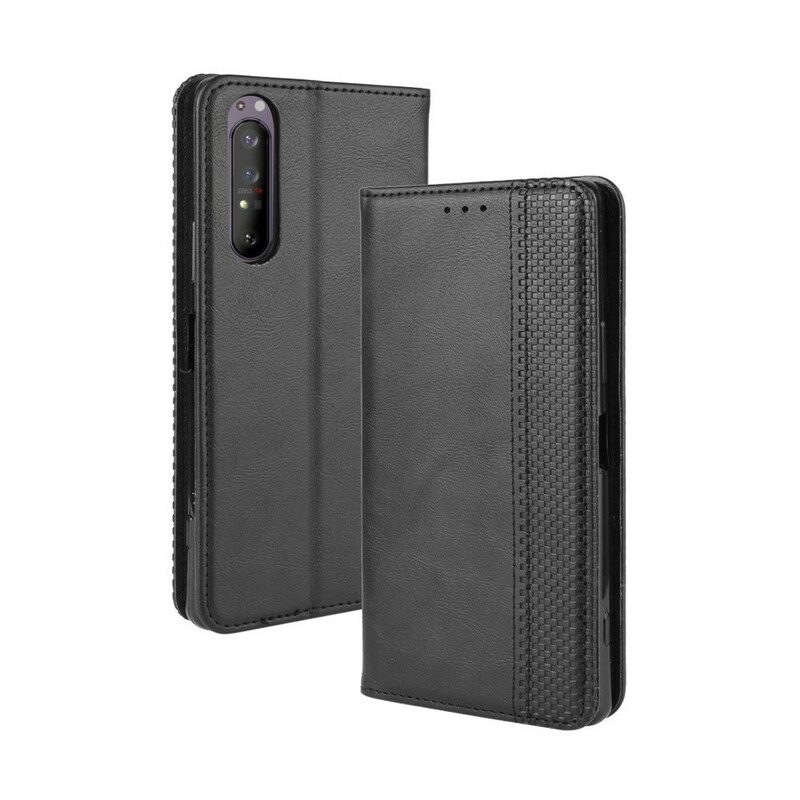 Folio-fodral För Sony Xperia 1 II Läderfodral Vintage Stiliserad Lädereffekt