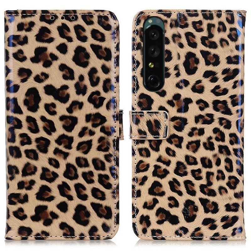 Folio-fodral För Sony Xperia 1 IV Leopardhudeffekt