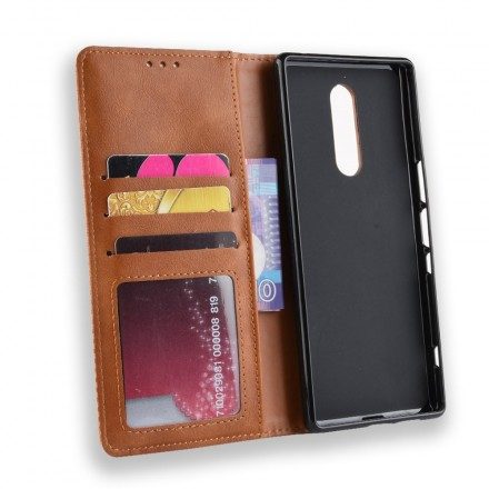 Folio-fodral För Sony Xperia 1 Läderfodral Vintage Stiliserad Lädereffekt