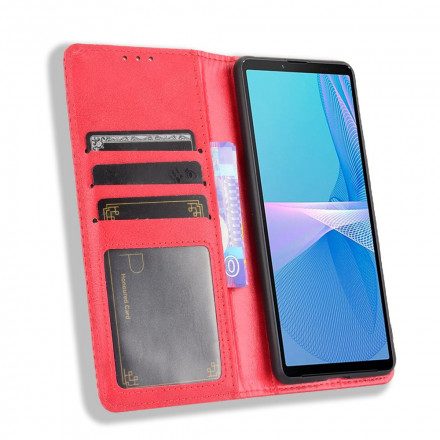 Folio-fodral För Sony Xperia 10 III Läderfodral Vintage Stiliserad Lädereffekt