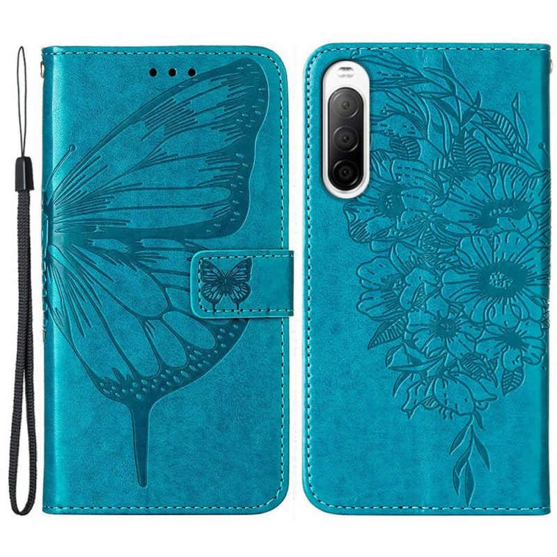 Folio-fodral För Sony Xperia 10 IV Fjäril Med Snodd