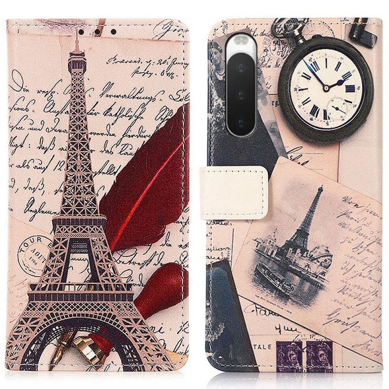 Folio-fodral För Sony Xperia 10 IV Poetiska Eiffeltornet