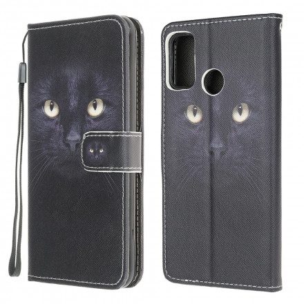 Läderfodral För Moto G10 / G30 Med Kedjar Thong Black Cat Eyes