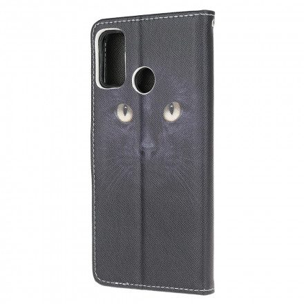 Läderfodral För Moto G10 / G30 Med Kedjar Thong Black Cat Eyes