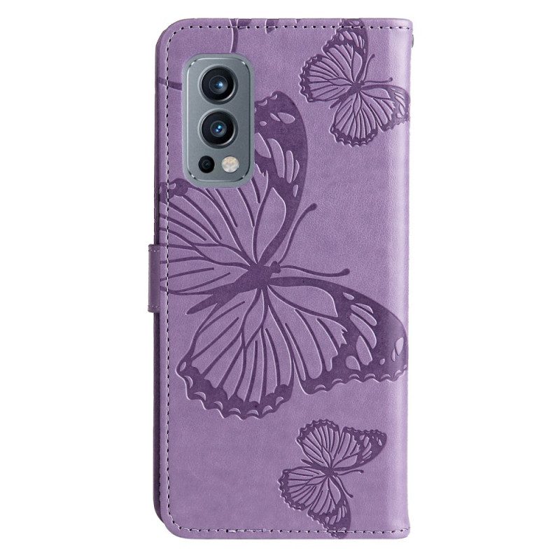 Läderfodral För OnePlus Nord 2 5G Med Kedjar Jätte Strappy Fjärilar