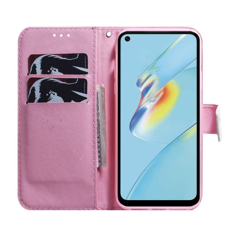 Läderfodral För Oppo Reno 8 Lite Rosa Blomma