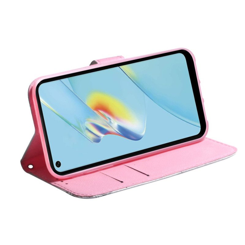 Läderfodral För Oppo Reno 8 Lite Rosa Blomma