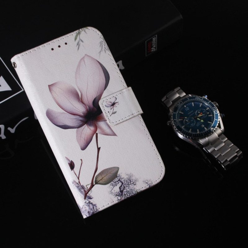 Läderfodral För Oppo Reno 8 Lite Rosa Blomma