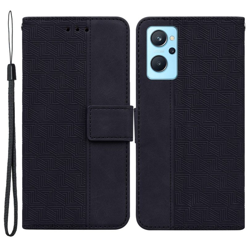 Läderfodral För Realme 9i Zig-zag Mönster Lanyard