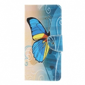 Läderfodral För Sony Xperia 1 Blå Och Gula Fjärilar