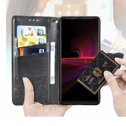 Läderfodral För Sony Xperia 1 III Halva Fjärilar