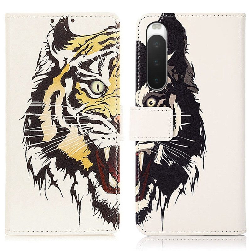 Läderfodral För Sony Xperia 10 IV Väldig Tiger