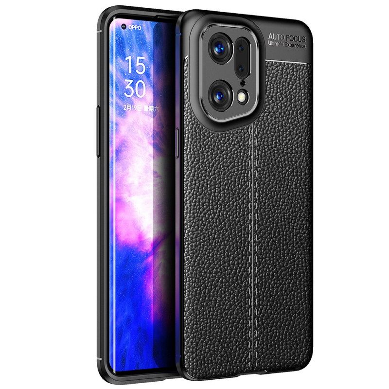 Mobilskal För Oppo Find X5 Pro Double Line Litchi Lädereffekt