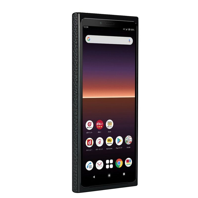 Mobilskal För Sony Xperia 10 II Äkta Litchi-läder Med Rem