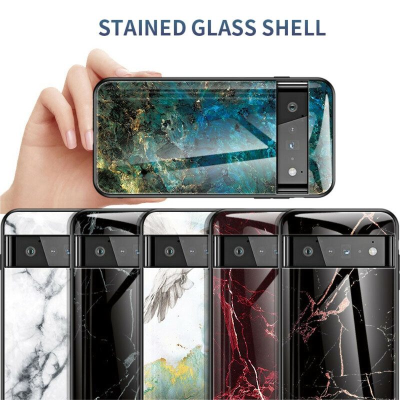 Skal För Google Pixel 6 Pro Marmor Härdat Glas