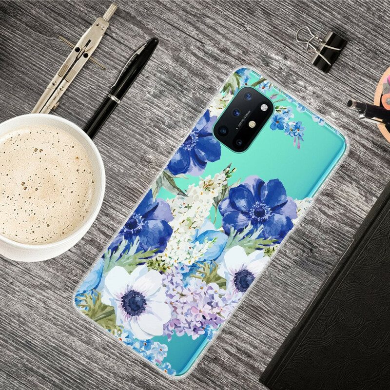 Skal För OnePlus 8T Akvarell Blå Blommor Sömlös