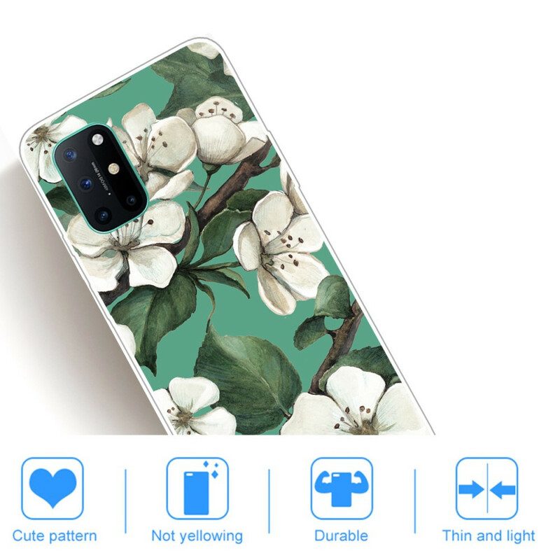 Skal För OnePlus 8T Målade Vita Blommor